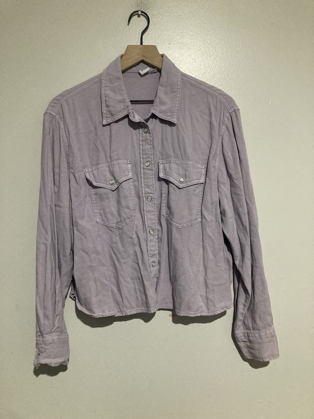 Gap Lavender Purple Pearl Snap Button Down Shirt Women Medium Western Americana